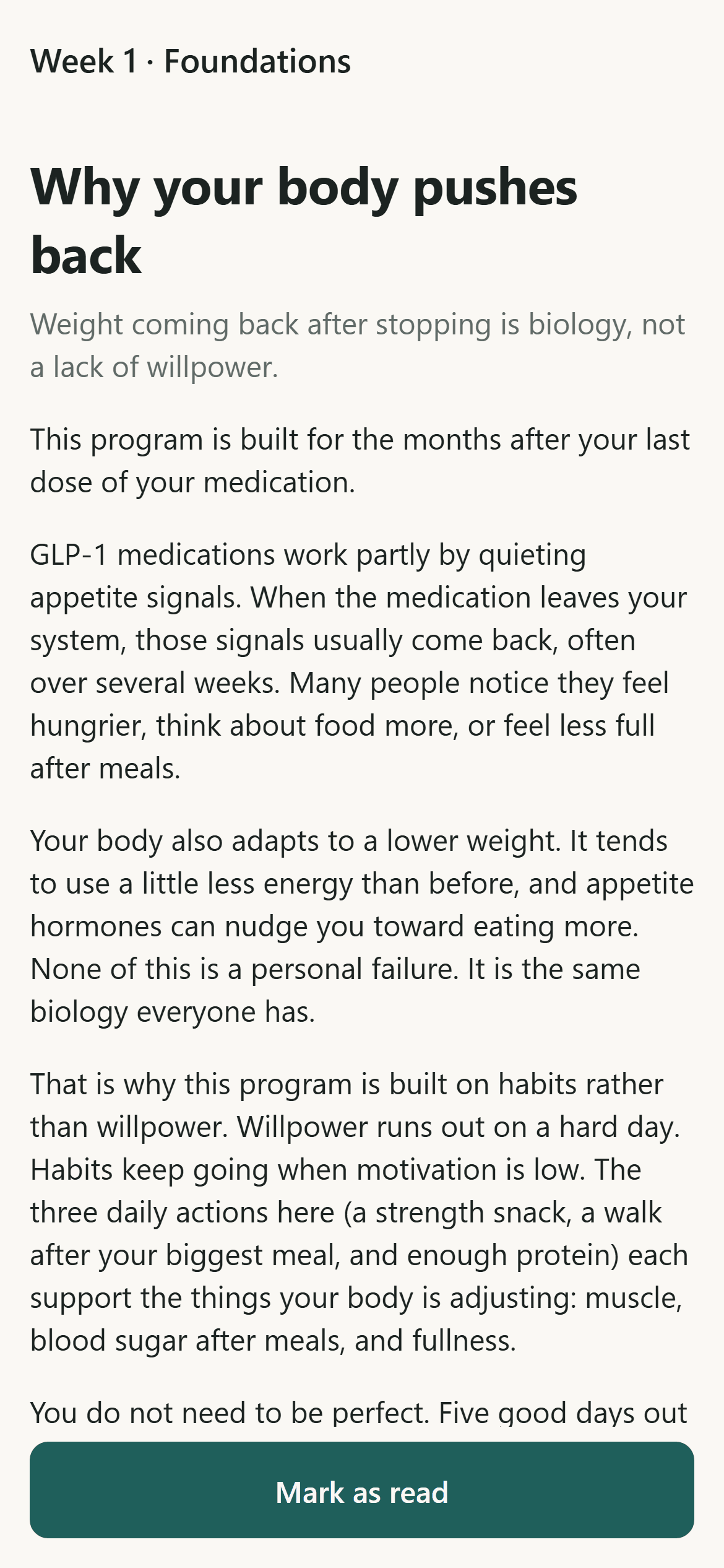 A weekly lesson: why your body pushes back