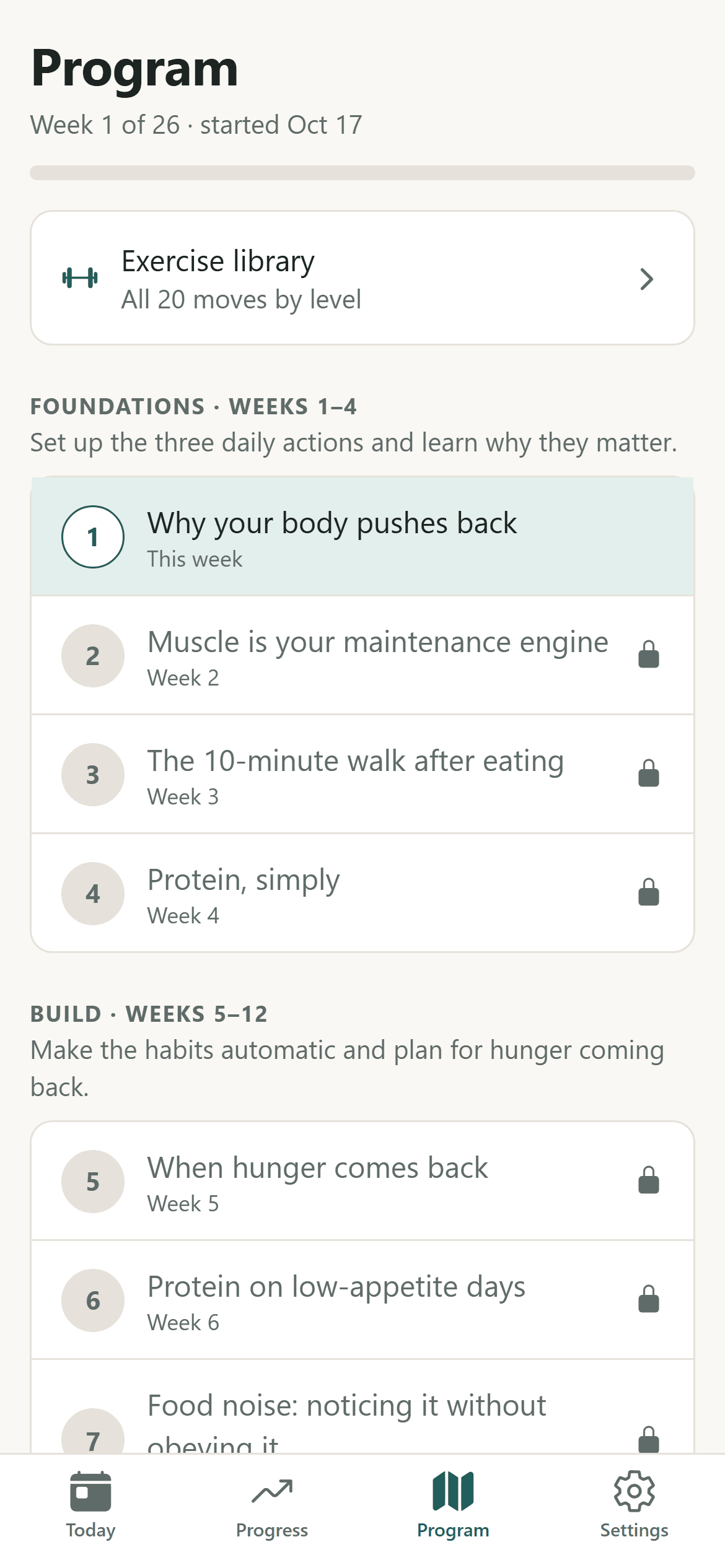 The 26-week program timeline
